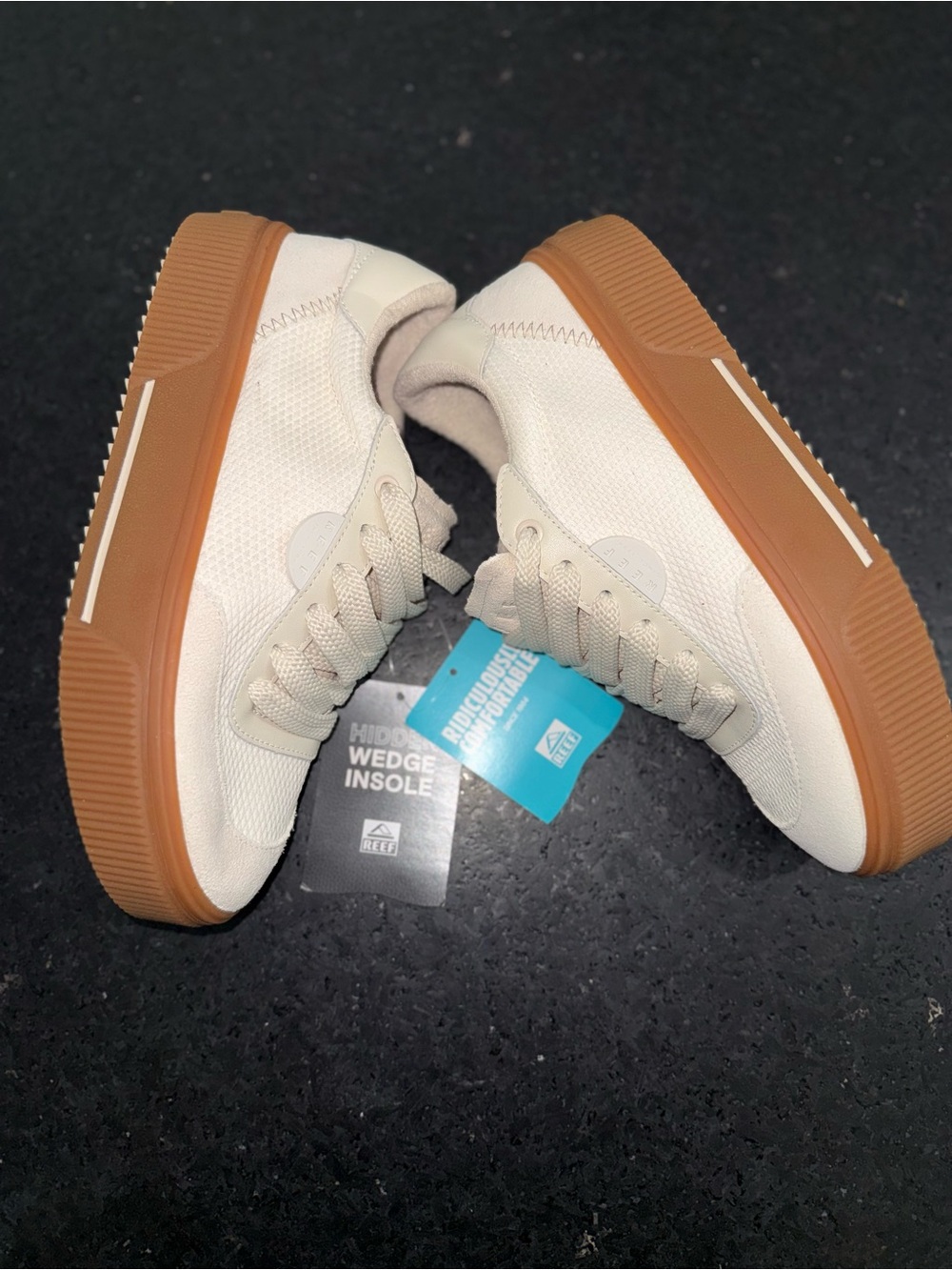 NEW REEF Lay Day Seas Leather Sneakers VINTAGE WHITE CREAM GENUINE LEATHER SZ 9 - Picture 8 of 15